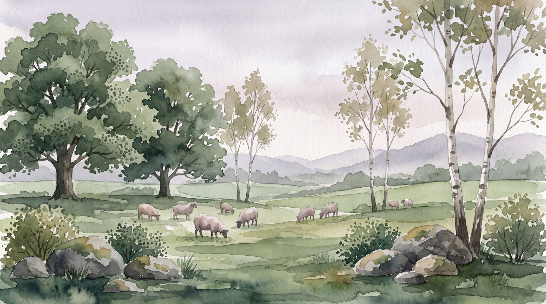 Grazing Pasture - Green Landscape Wallpaper - Green Scenery Wallpaper Peel and Stick - Design