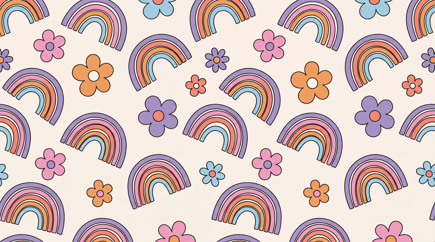 Groovy Bloomfield Pastel Kids Wallpaper for Nursery - Retro Boho Rainbow Peel and Stick Wall Mural - Design