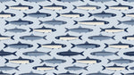 Harbor Shoals Blue Fish Wallpaper - Navy Blue Minimalist Animal Wall Mural Peel and Stick - Design