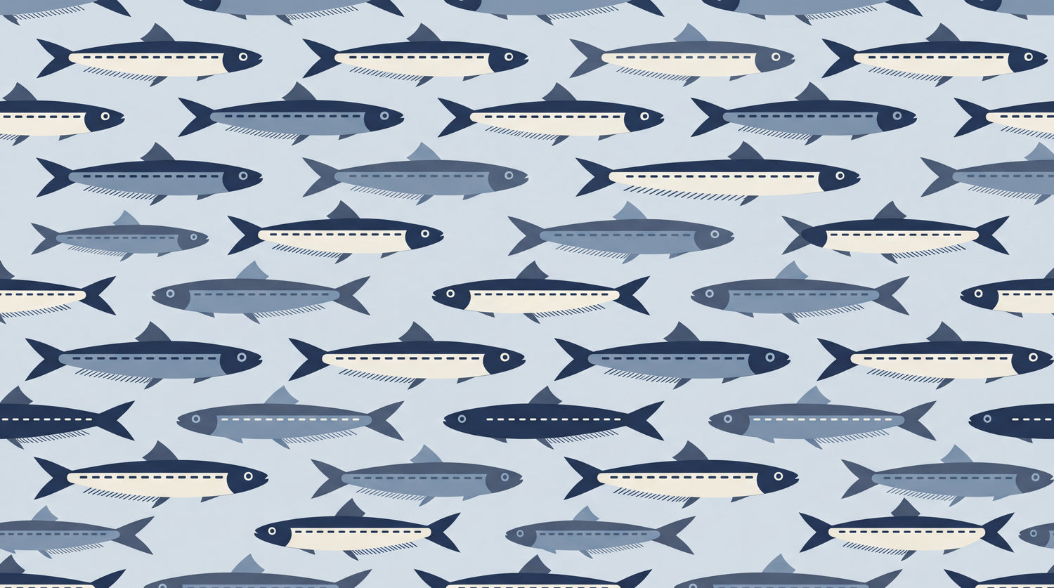 Harbor Shoals Blue Fish Wallpaper - Navy Blue Minimalist Animal Wall Mural Peel and Stick - Design