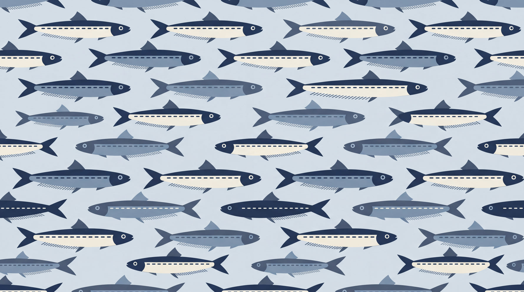 Harbor Shoals Blue Fish Wallpaper - Navy Blue Minimalist Animal Wall Mural Peel and Stick - Design