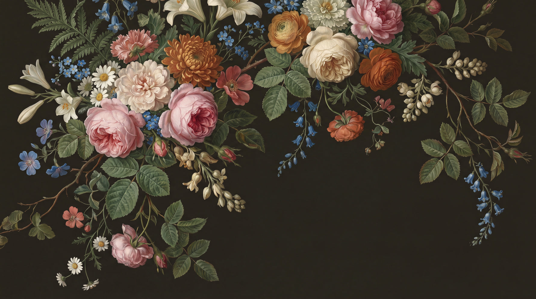 Heirloom Bouquet Dark Floral Wallpaper - Vintage Rose Wallpaper Peel and Stick Mural - Design