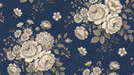 Heirloom Thistle - Blue Floral Wallpaper Navy Blue Vintage Rose Daisy Peel and Stick Wall Mural - Design