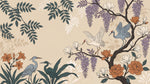 Heron Hour Beige Chinoiserie Wallpaper - Magnolia Japanese Botanical Floral Vintage Peel and Stick Mural - Design