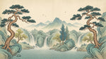 Heron Pavilion Green Chinoiserie Wallpaper - Landscape Scenery Japanese Wall Mural Peel and Stick - Design