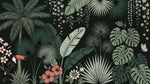 Hibiscus Plume Dark Tropical Wallpaper - Dark Green Jungle Botanical Palm Tree Leaf Peel and Stick - Design