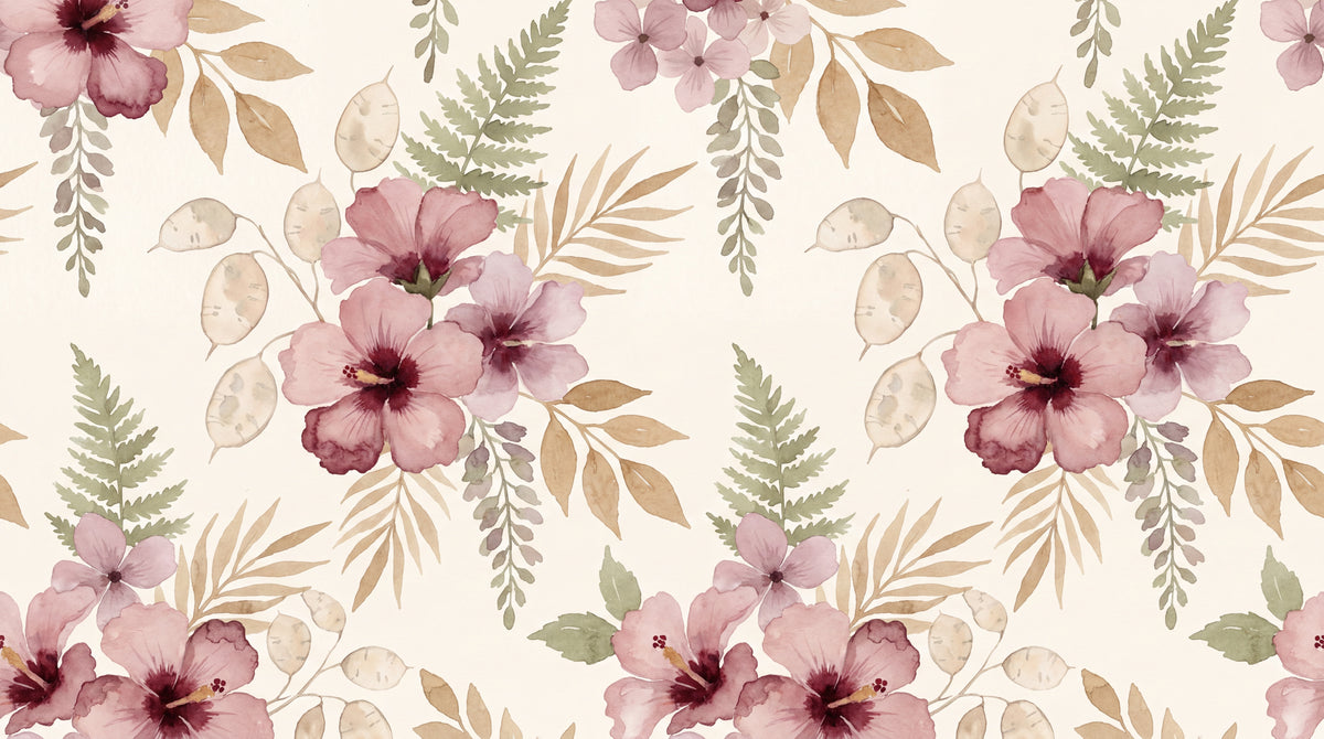 Hibiscus Tideglow Pink Flower Wallpaper - Light Pink Floral Vintage Aesthetic Peel and Stick Wall Mural - Design