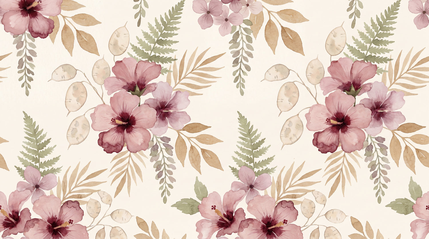 Hibiscus Tideglow Pink Flower Wallpaper - Light Pink Floral Vintage Aesthetic Peel and Stick Wall Mural - Design