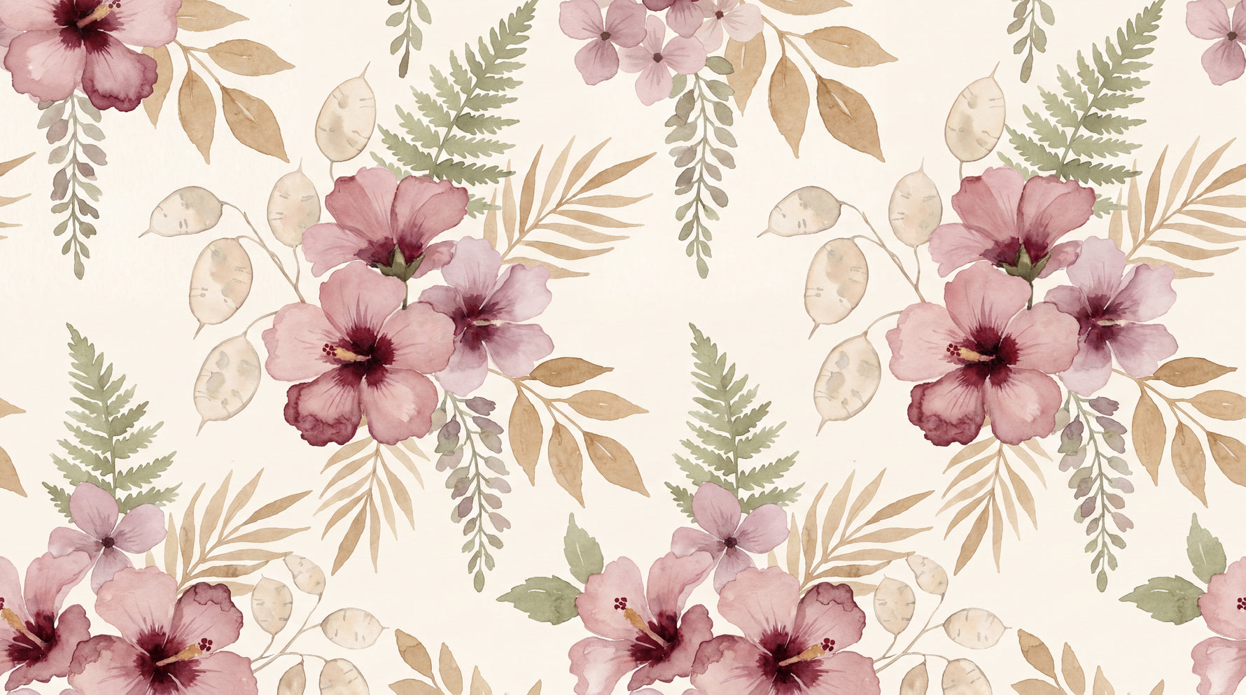 Hibiscus Tideglow Pink Flower Wallpaper - Light Pink Floral Vintage Aesthetic Peel and Stick Wall Mural - Design