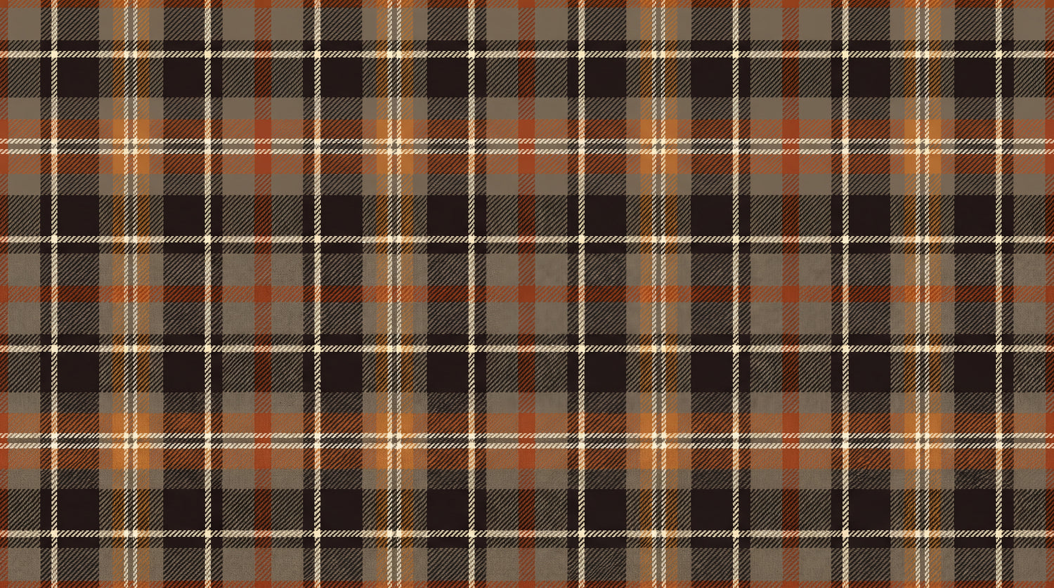 Highland Hearth - Brown Vintage Wallpaper - Orange Cream Plaid Tartan Peel and Stick - Design