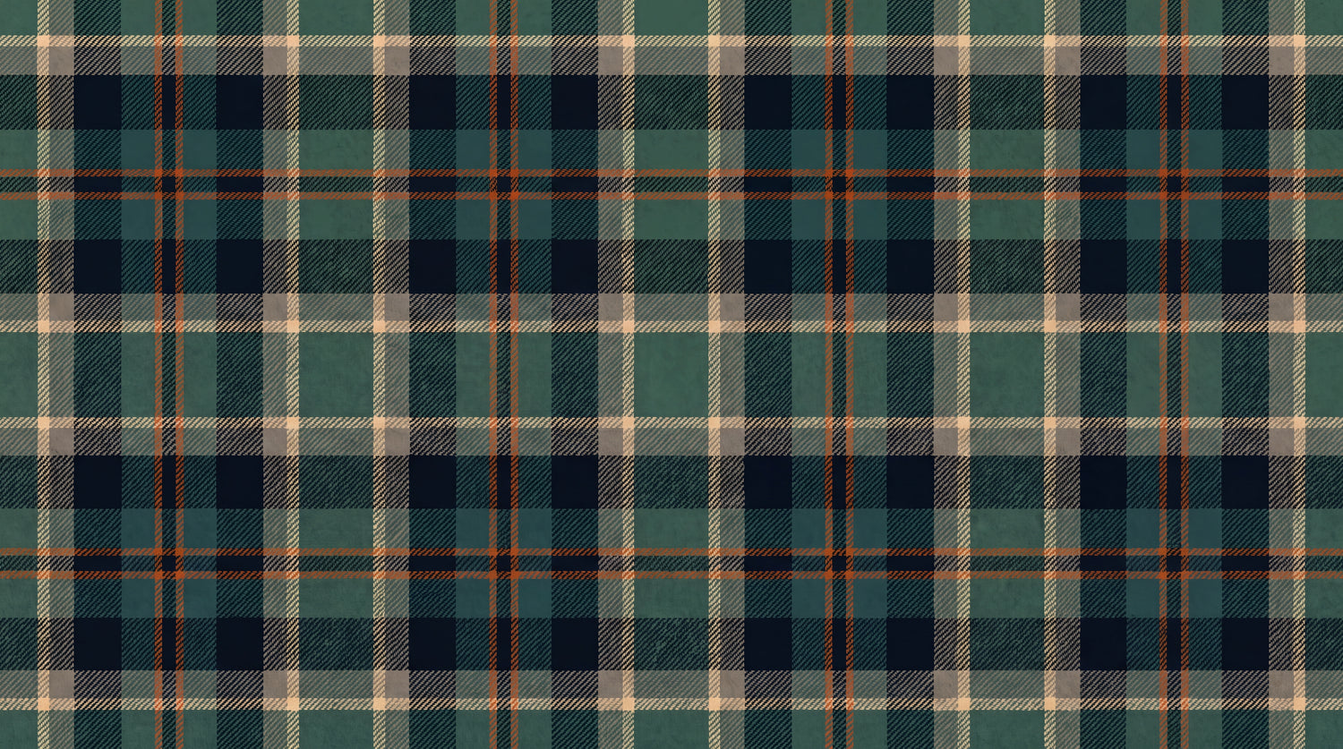 Highland Hearth - Green Vintage Wallpaper - Dark Green Orange Plaid Peel and Stick - Design