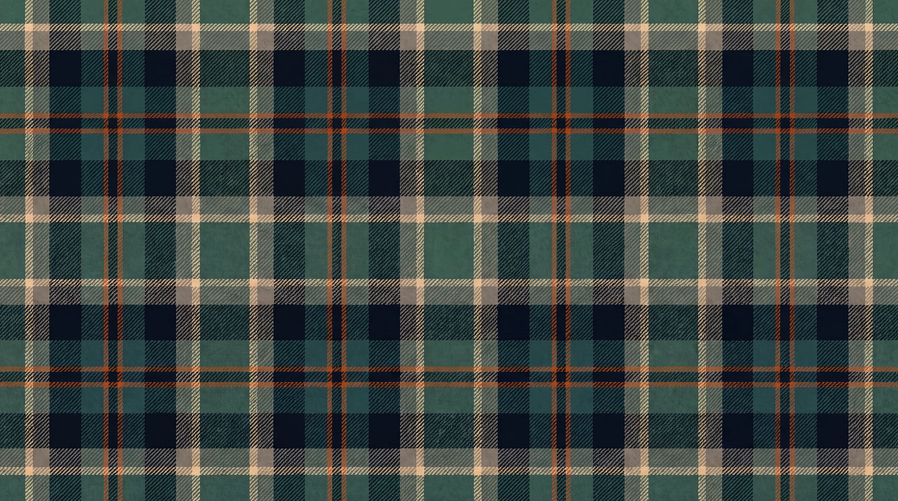 Highland Hearth - Green Vintage Wallpaper - Dark Green Orange Plaid Peel and Stick - Design