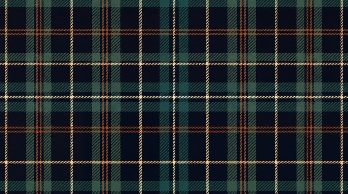 Highland Reverie - Dark Vintage Wallpaper, Navy Blue & Dark Green Plaid Orange Peel and Stick Mural - Design