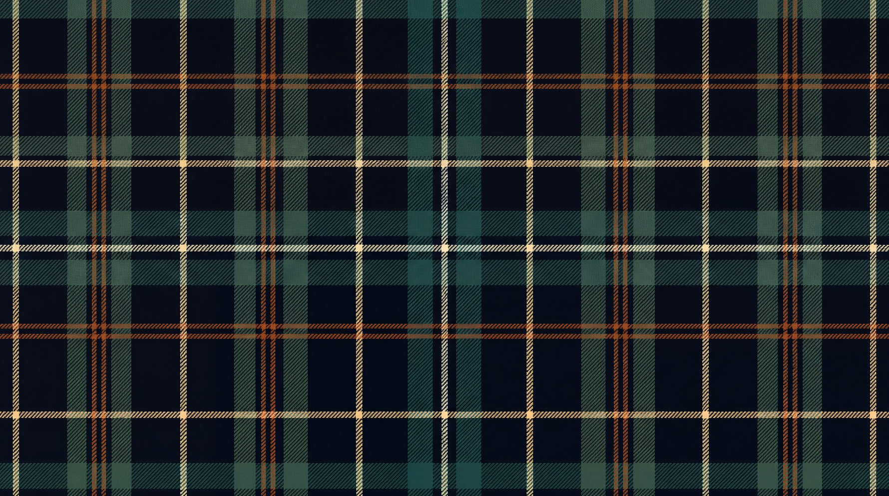 Highland Reverie - Dark Vintage Wallpaper, Navy Blue & Dark Green Plaid Orange Peel and Stick Mural - Design