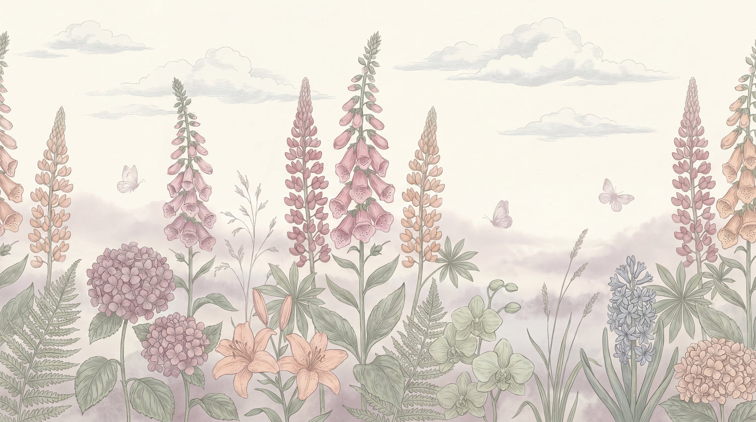 Hollow Chime Pastel Pink Flower Wallpaper - Light Pink Floral Wall Mural Peel and Stick - Design