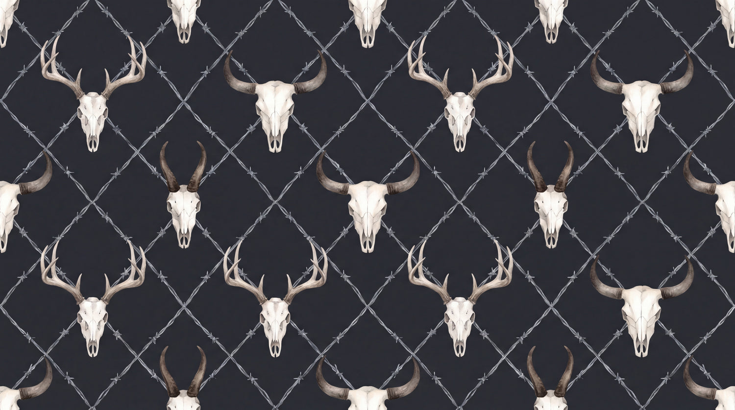Horned Frontier Dark Gothic Wallpaper - Black Skull Western Cowboy Peel and Stick Mural - Design