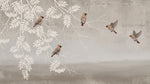 Hushed Aviary Beige Chinoiserie Wallpaper - Botanical Animal Leaf Japanese Wall Mural - Design