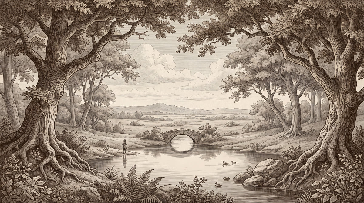 Hushed Grove Beige Forest Wallpaper - Vintage Woodland Landscape Scenery Wall Mural - Design