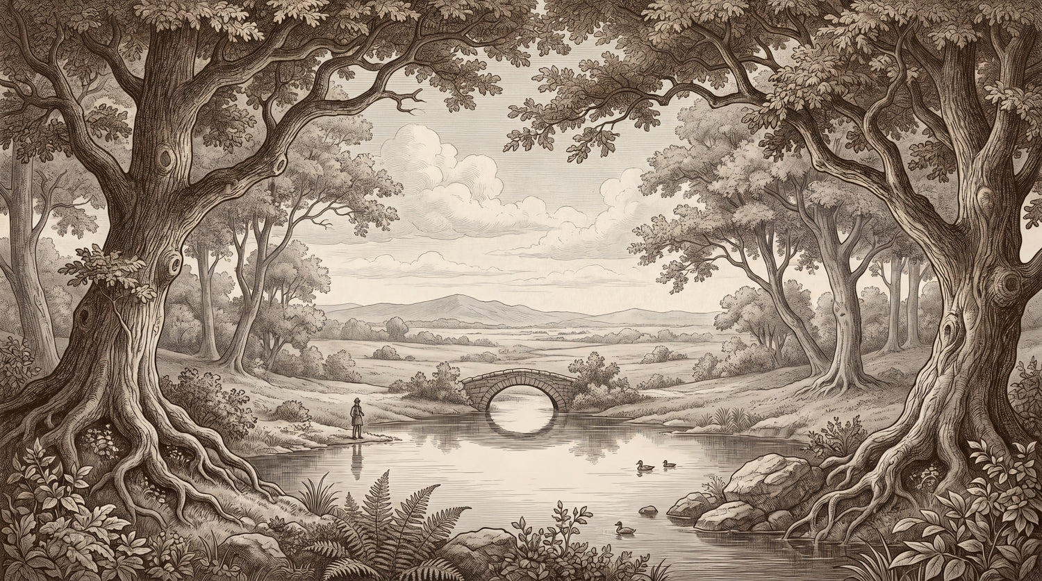 Hushed Grove Beige Forest Wallpaper - Vintage Woodland Landscape Scenery Wall Mural - Design