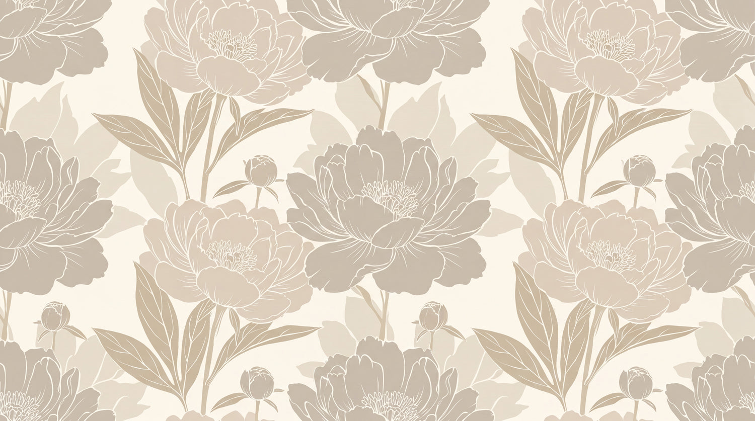 Hushed Peony Beige Floral Wallpaper - Vintage Botanical Flower Damask Peel and Stick - Design