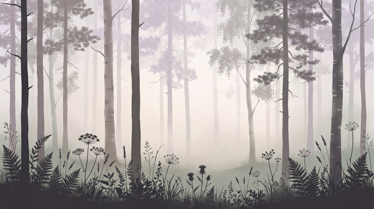Hushed Pines Gray Forest Wallpaper - Misty Woodland Wallpaper Peel and Stick Wall Mural - Design