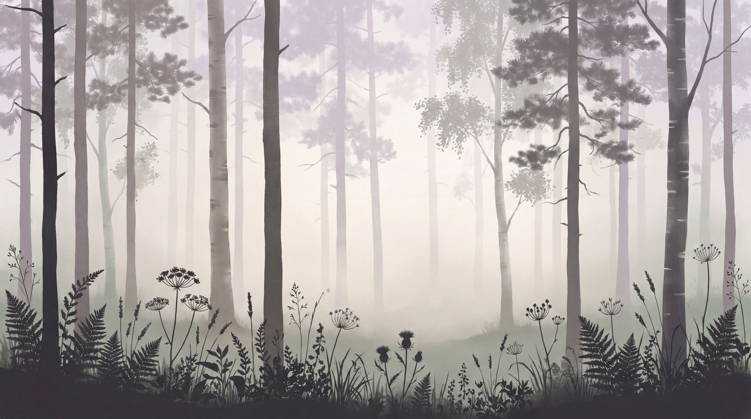 Hushed Pines Gray Forest Wallpaper - Misty Woodland Wallpaper Peel and Stick Wall Mural - Design