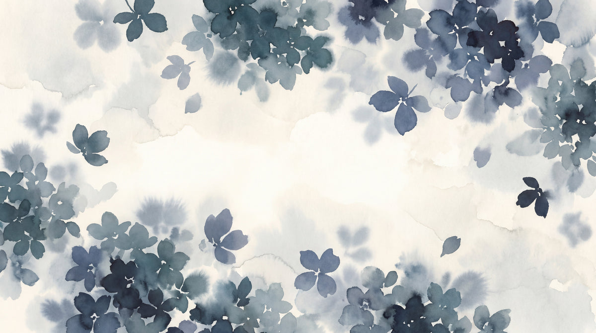 Hydrangea Drift Blue Floral Wallpaper - Navy Blue and White Flower Wall Mural Peel and Stick - Design