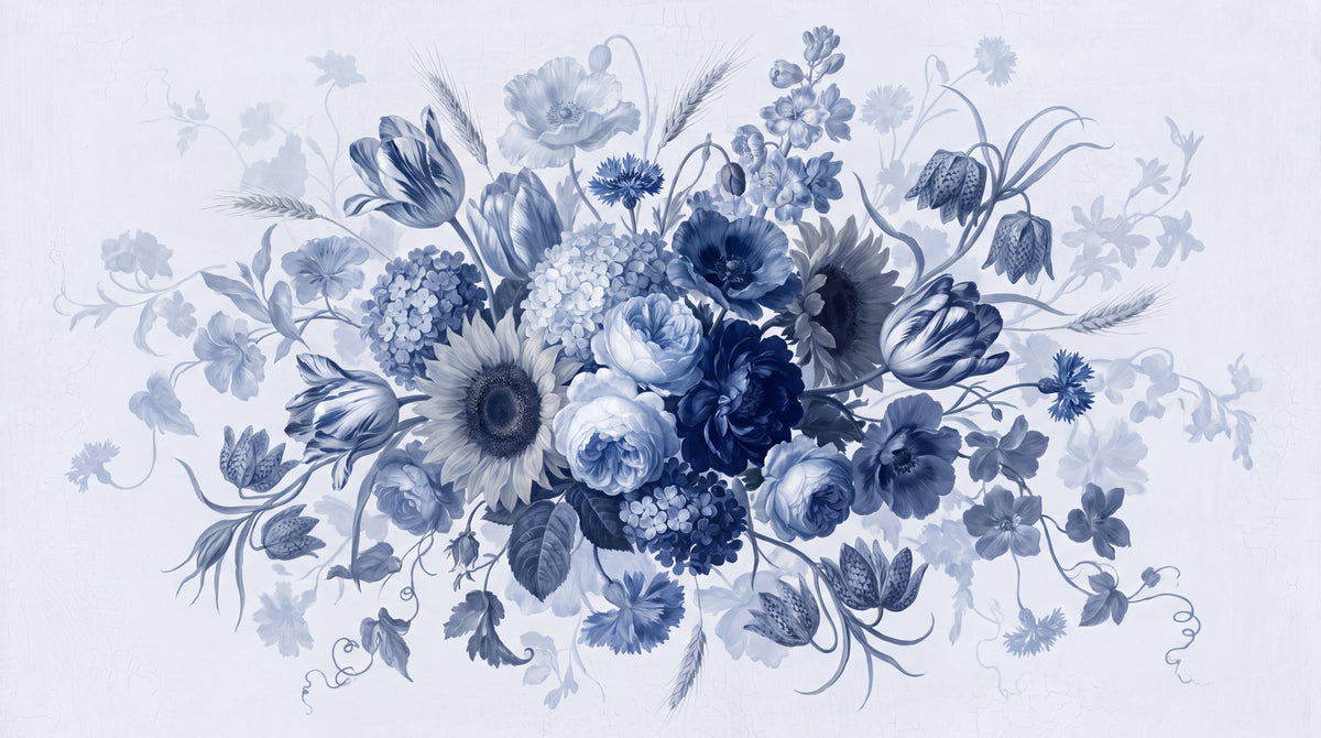 Indigo Posy Blue Wallpaper - Navy Blue Floral Wallpaper Vintage Rose Flower Wall Mural - Design