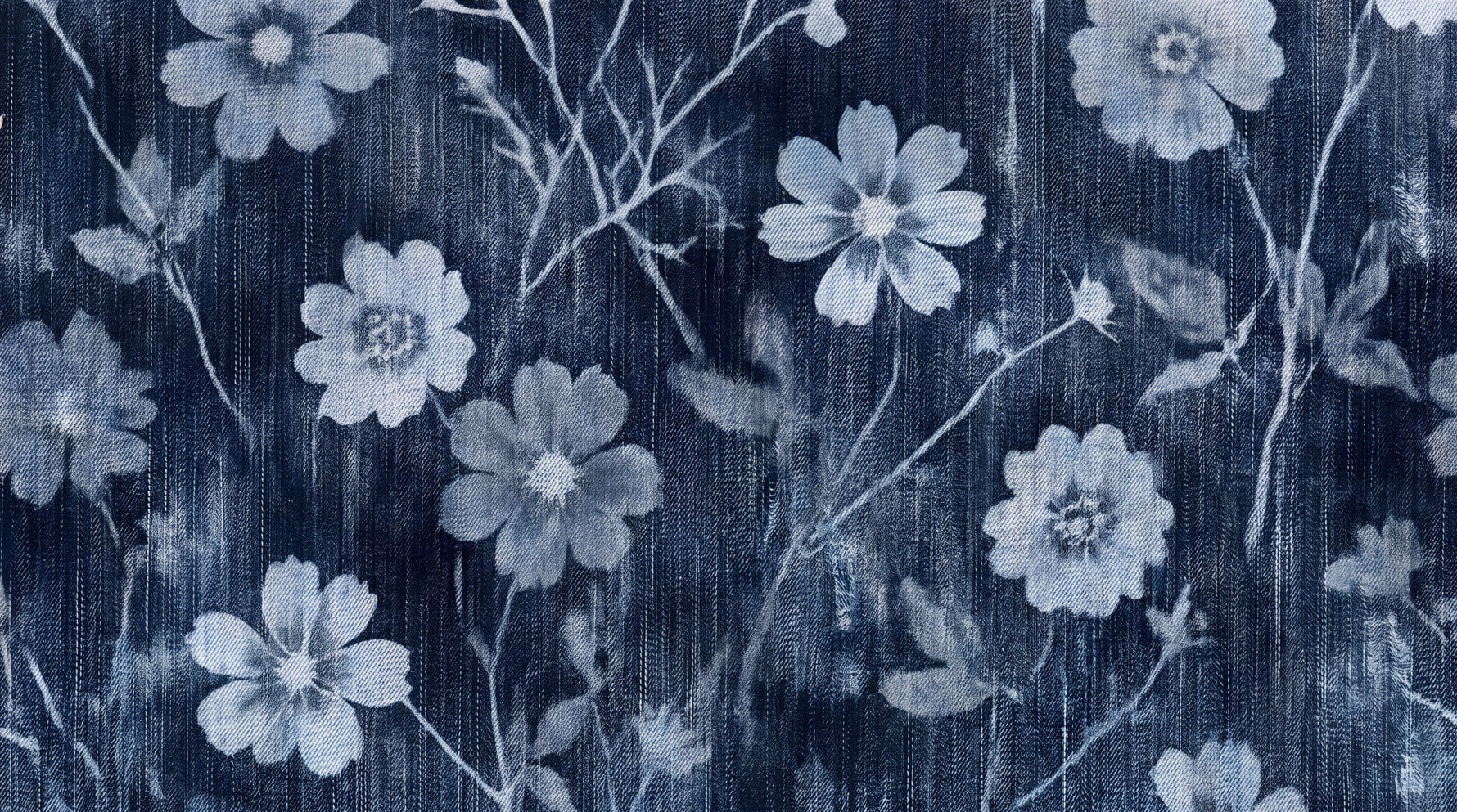 Indigo Weave Blue Floral Wallpaper - Navy Blue Vintage Peel and Stick Wall Mural - Design