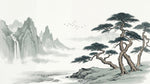 Ink Mountain Ascent Gray Landscape Wallpaper - Chinoiserie Scenery Wallpaper Japanese Wall Mural Peel and Stick - Design