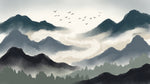 Ink Summit Flight - Gray Mountain Wallpaper - Misty Landscape Wallpaper Peel and Stick Forest Scenery Wall Mural - Design