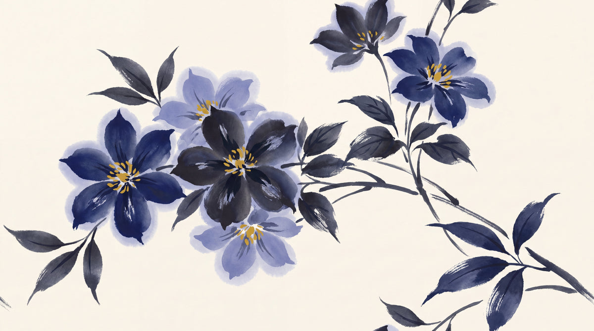Inkbloom Clematis - Blue Navy Blue Wallpaper - Dark Blue Floral Wallpaper Peel and Stick - Design