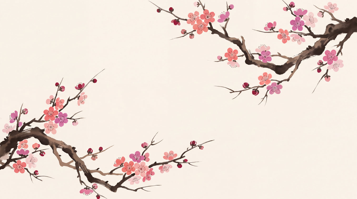Inked Bloom Pink Cherry Blossom Wallpaper - Japanese Floral Minimalist Botanical Peel and Stick Mural - Design