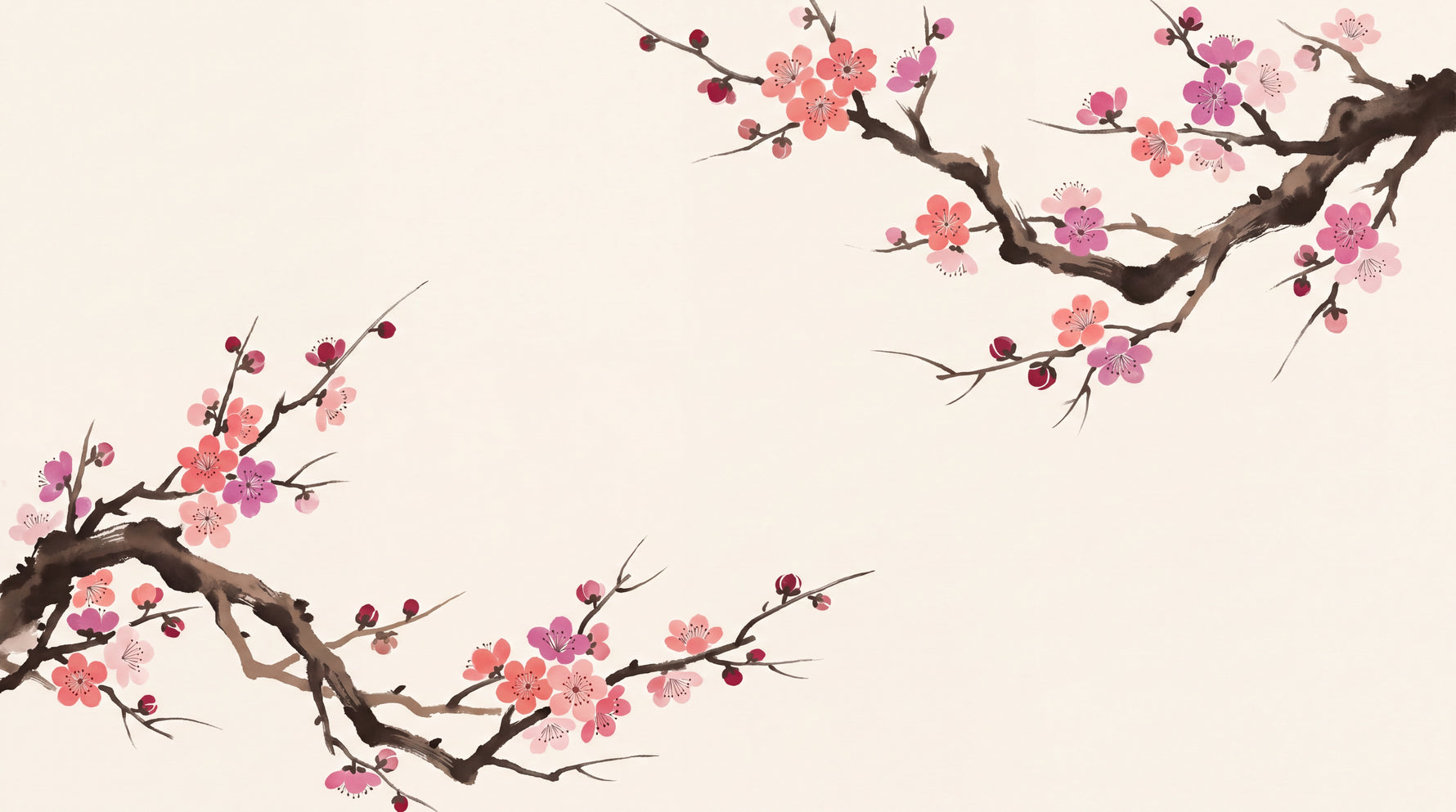 Inked Bloom Pink Cherry Blossom Wallpaper - Japanese Floral Minimalist Botanical Peel and Stick Mural - Design