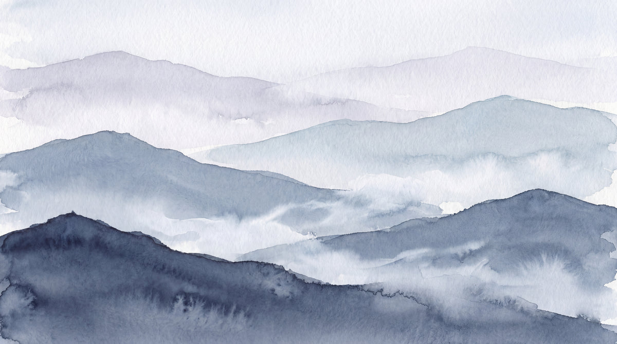 Inkwash Tides Blue Mountain Wallpaper - Minimalist Landscape Scenery Peel and Stick Wall Mural - Design