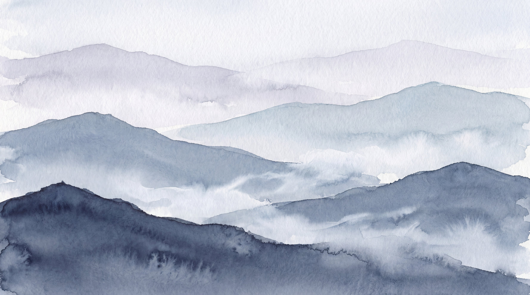 Inkwash Tides Blue Mountain Wallpaper - Minimalist Landscape Scenery Peel and Stick Wall Mural - Design