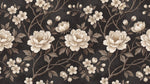 Inkwell Peony Dark Chinoiserie Wallpaper - Vintage Floral Botanical Cherry Blossom Peel and Stick Wall Mural - Design