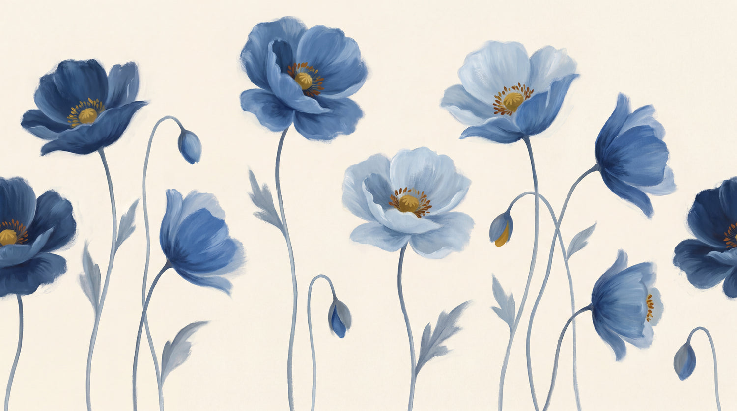 Inkwell Petals Blue Floral Wallpaper - Navy Blue and White Flower Wall Mural Peel and Stick - Design