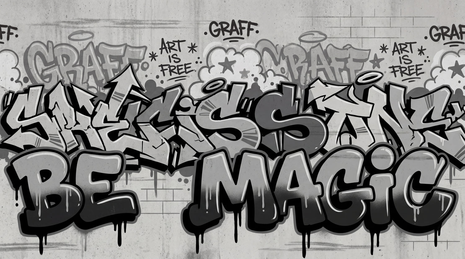 Iron Scrawl Gray Graffiti Wallpaper - Dark Grey Brick Street Art Peel and Stick Wall Mural - Design