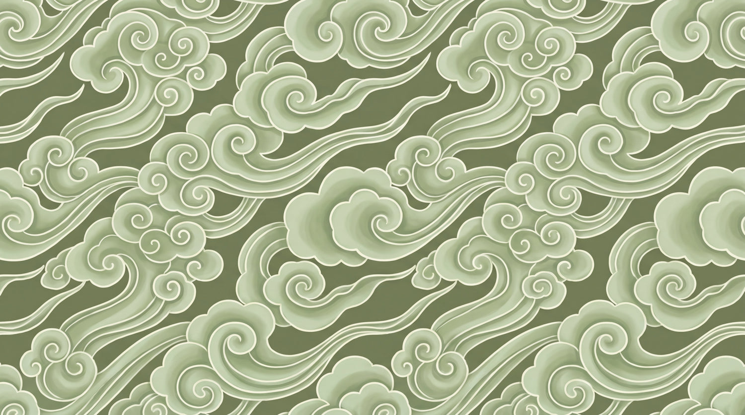 Jade Murmuration Green Chinoiserie Wallpaper - Sage Green Cloud Wallpaper Japanese Sky Peel and Stick Wall Mural - Design