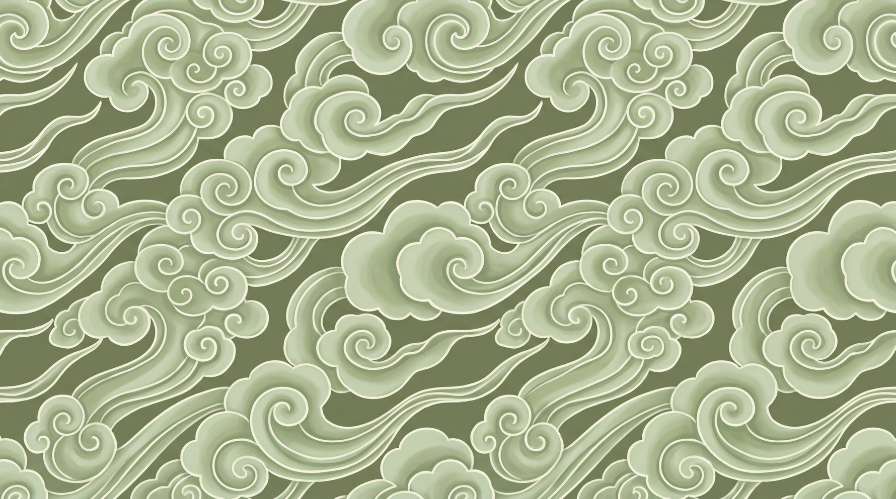 Jade Murmuration Green Chinoiserie Wallpaper - Sage Green Cloud Wallpaper Japanese Sky Peel and Stick Wall Mural - Design
