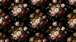 Lacquered Court Black Rose Wallpaper - Dark Floral Vintage Peel and Stick Pink Red Wall Mural - Design