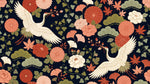 Lacquered Flight Dark Japanese Wallpaper - Floral Botanical Flower Animal Peel and Stick Wall Mural - Design