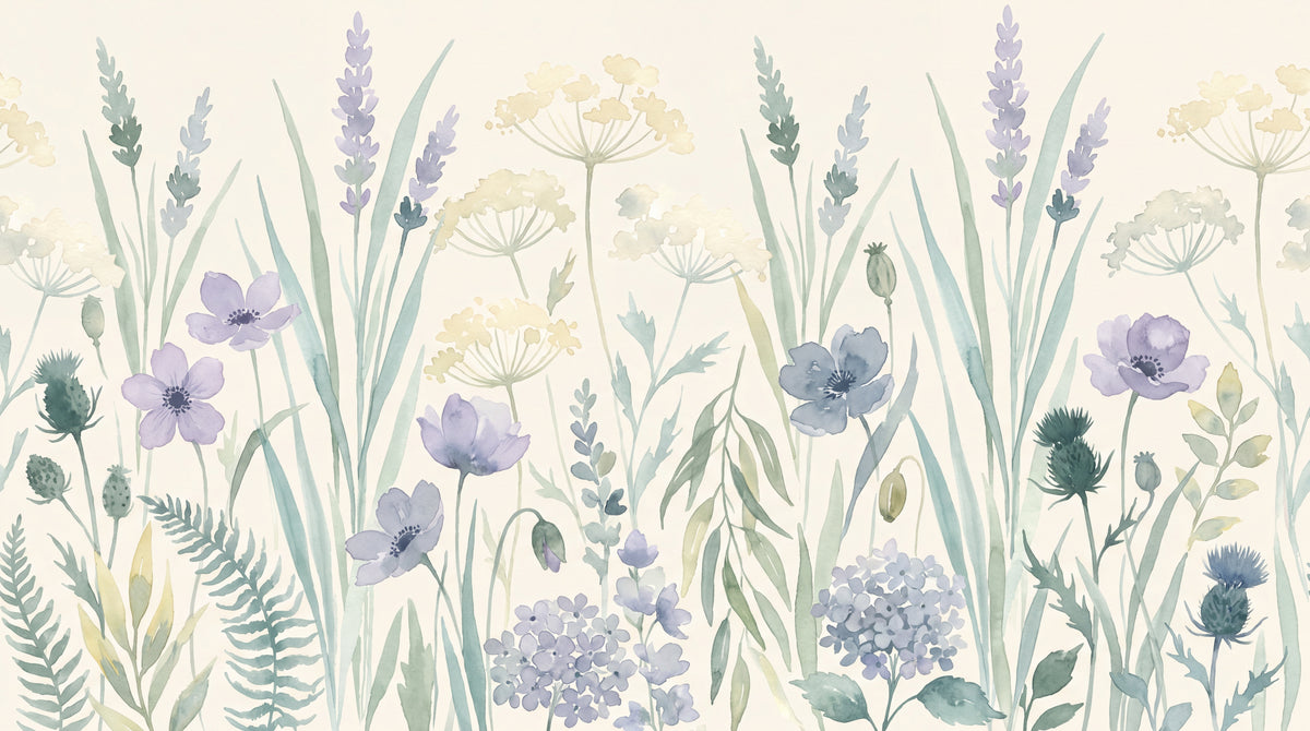 Lavender Stillness Purple Floral Wallpaper - Light Blue Flower Peel and Stick Wall Mural - Design