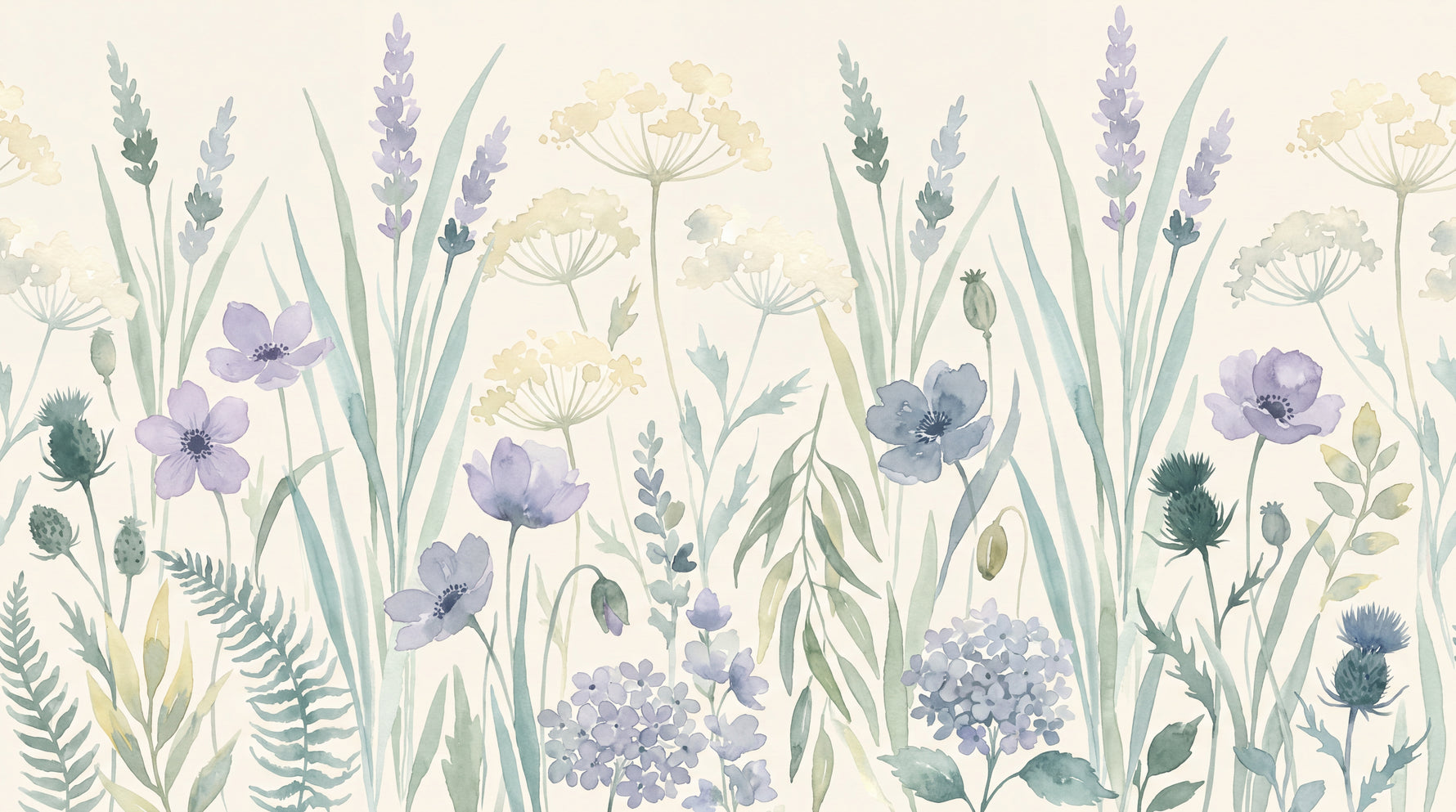 Lavender Stillness Purple Floral Wallpaper - Light Blue Flower Peel and Stick Wall Mural - Design
