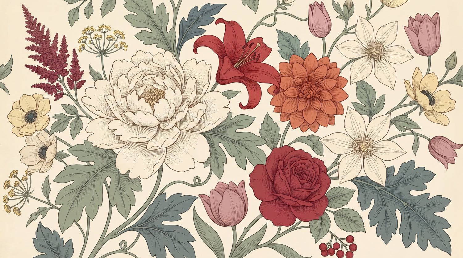 Linen Bloomsong Beige Floral Wallpaper - Vintage Rose Botanical Peel and Stick - Design