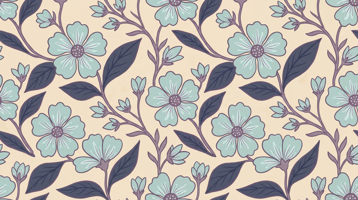Linen Bloomwake Beige Floral Wallpaper - Light Blue Flower Vintage Peel and Stick Wall Mural - Design