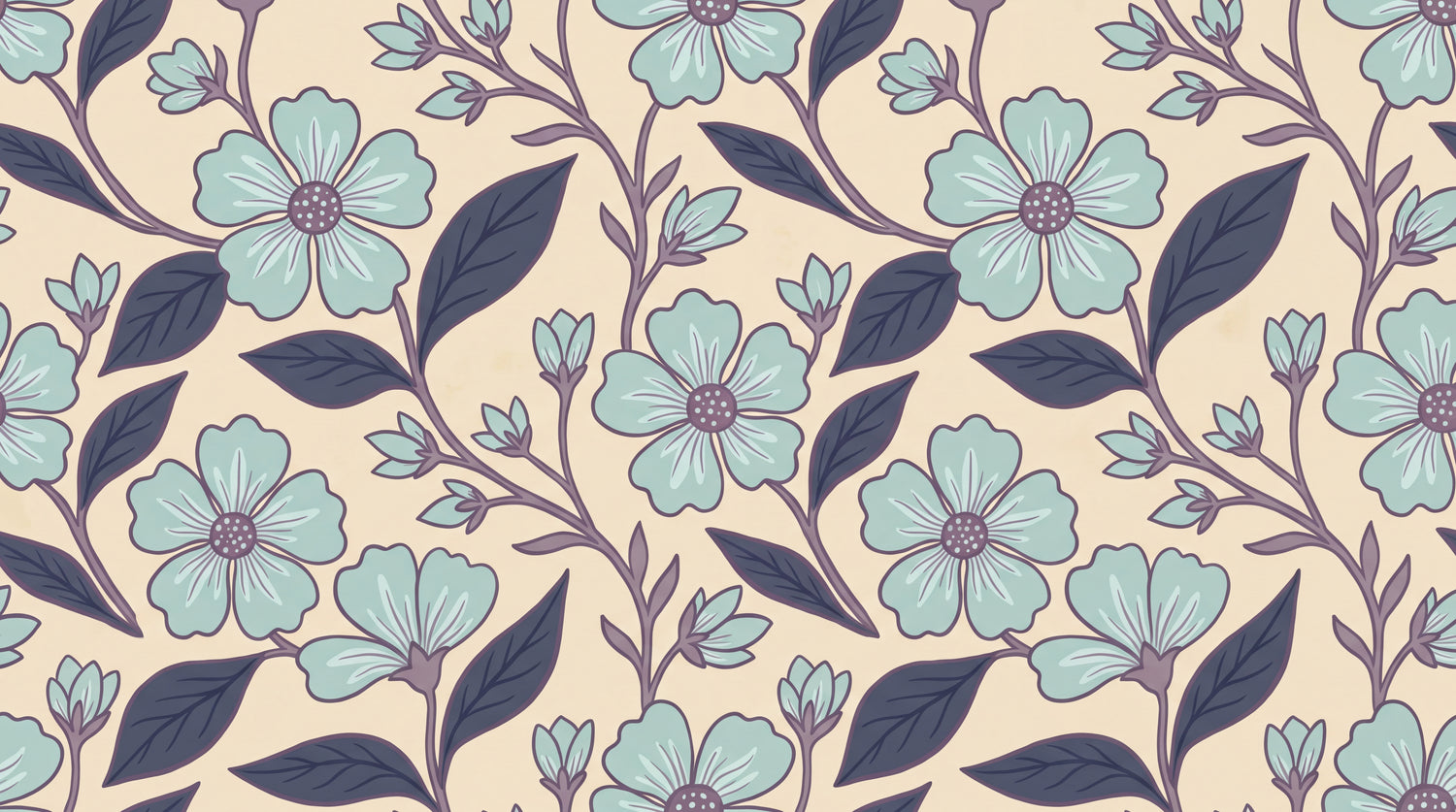 Linen Bloomwake Beige Floral Wallpaper - Light Blue Flower Vintage Peel and Stick Wall Mural - Design