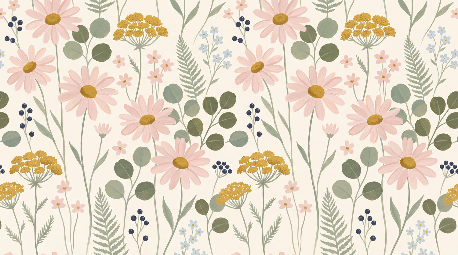 Linen Daybreak Pastel Floral Wallpaper - Vintage Daisy Botanical Flower Greenery Peel and Stick Mural - Design