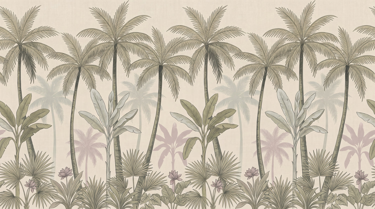 Linen Grove Beige Tropical Wallpaper - Palm Tree Jungle Botanical Vintage Peel and Stick Wall Mural - Design